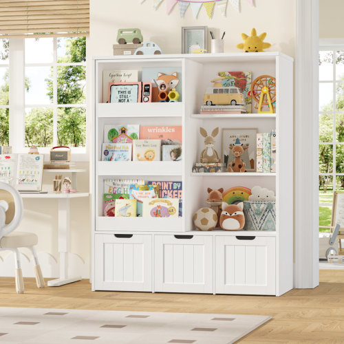 Ebern Designs 47.2"H Wood Storage Kids Bookcases with Sliding Door and 3 Removable Drawers & Reviews | Wayfair