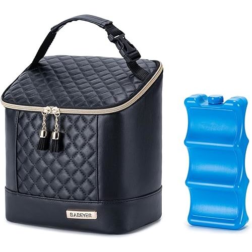 Breastmilk Cooler Bag with Ice Pack for 3 Baby Bottles Up to 9 Oz, Vegan Leather Breastmilk Pump Bag Bottles Cooler Bag for Moms Travel, Black