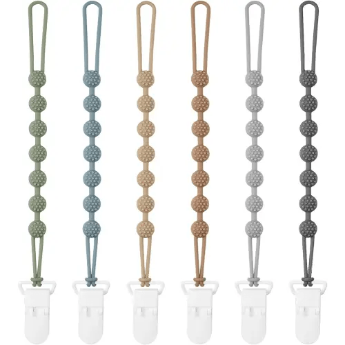 6 Pack Silicone Pacifier Clip with One-Piece Design for Baby Boys and Girls, BPA Free Soft Flexible Binky Clips with Texture for Baby Essentials
