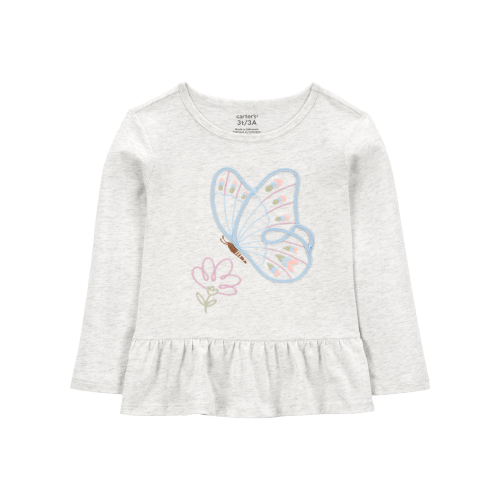 Baby Butterfly Long-Sleeve Peplum Top - Grey - Carter's | Carter's
