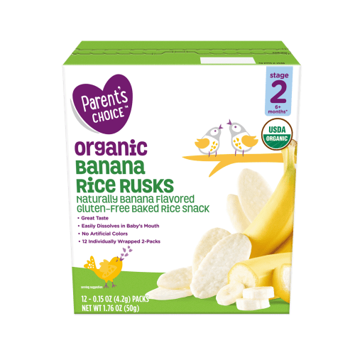 Parent's Choice Stage 2 Banana Rice Rusks 6+ Months Baked Rice Snack 1.76 oz