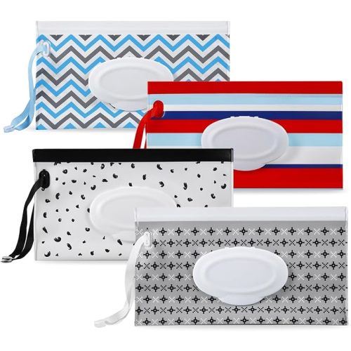 PandaEar 4 Pack Baby Wipe Dispenser, Refillable Baby Wipe Holder Bag Portable Wipes Container Reusable Wet Wipe Pouch