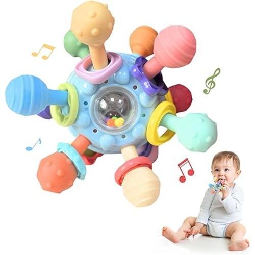 Baby Sensory Teething Toys for 0-6 6-12 Months, Infant Montessori Toys, Teethers for Babies 0 3 6 9 12 18 Months, Baby Toys Boys Girls Gifts Newborn Essentials Must Haves (Blue)