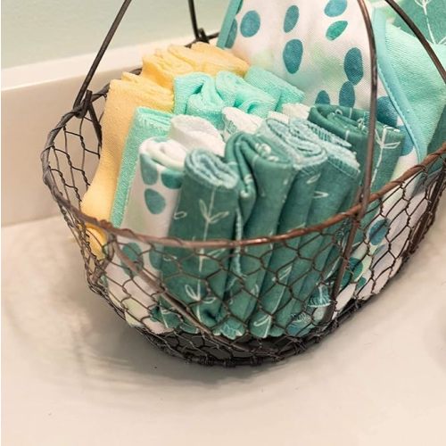 Spasilk Baby 10 Pack Soft Terry Bath Washcloth Wipes - Green Dots