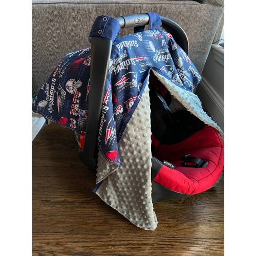 Reversible Infant Car Seat Canopy Cover Blanket Open Front with Snaps NFL Football Teams Patriots, Seahawks, Steelers, Cowboys, Packers