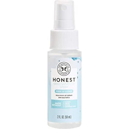 The Honest Company Plant-Based Hand Sanitizer Spray | Kills 99.9% of Germs | Hypoallergenic, Quick-drying + Moisturizing | Fragrance Free, 2 fl oz