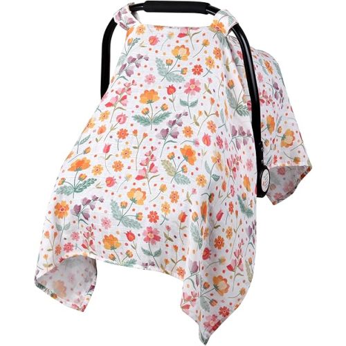 Metplus Muslin Carseat Cover for Babies,Breathable Infant Carseat Cover Lightweight Baby Carrier Cover for Girls Boys, Fit Spring Summer/Hot Days/Warm Weather