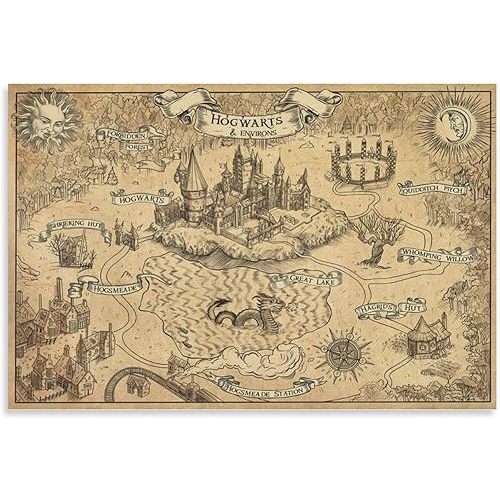 Generic Potter Poster, Wizard Harry Movie Map Posters Canvas Wall Art Farmhouse Gallery Aesthetic Room Decor for Bedroom Bathroom 12x18inch(30x45cm), Unframe-style