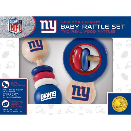 Baby Fanatic Wood Rattle 2 Pack - NFL New York Giants Baby Toy Set