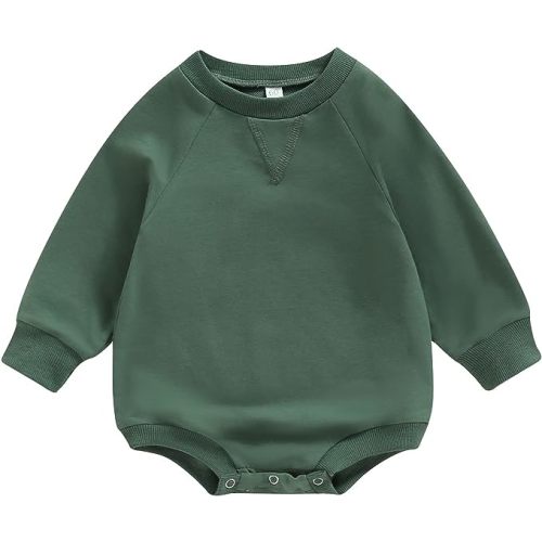 Toddler Baby Boy Girl Bubble Romper Infant Oversized Plain Long Sleeve Crewneck Sweatshirt Bodysuit Cute Clothes