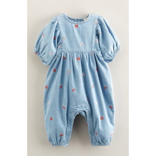 Embroidered Denim Bubble Romper