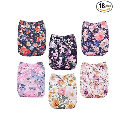 ALVABABY Baby Cloth Diapers 6 Pack with 12 Inserts Cloth Diaper Covers Adjustable Washable Reusable for Baby Girls and Boys 6DM115A