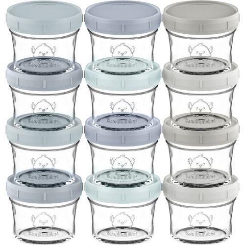 12pk Prep Baby Food Storage Containers, 4 oz Leak-Proof, BPA Free Glass Baby Food Jars for Feeding, Color: Slate