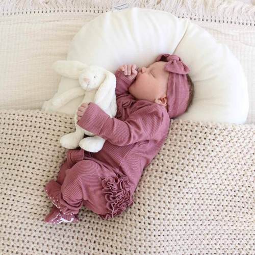 Boysenberry Bamboo Waffle Zipper Ruffle Footie