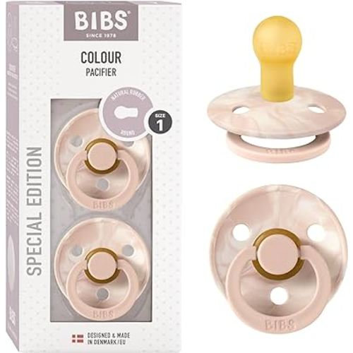 BIBS Tie-Dye Baby Pacifier | BPA-Free Natural Rubber Baby Pacifier | Made in Denmark | Blush/Ivory 2-Pack (0-6 Months)