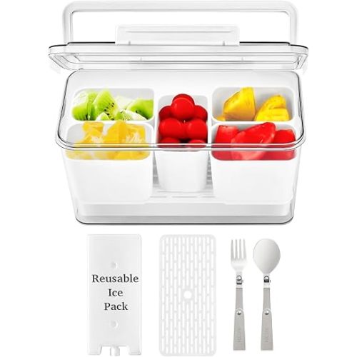 Portable Snackle Box Container with Ice Pack, Cooling Travel Charcuterie Box with Lid, Snack Cooler with Divided Serving Tray, for Outdoor Parties, Picinics