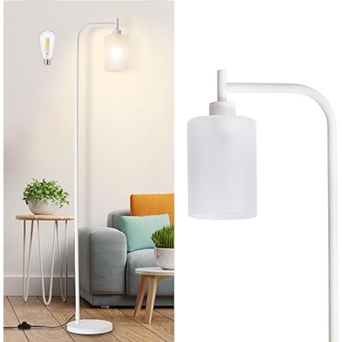 DLLT Floor Lamp Tall for Room: White Standing Lamp with Frosted Glass Lampshade for Living Room - Modern Bright Lamp for Bedroom - Industrial Corner Floor Lamps for Office 8W Led Bulb Included