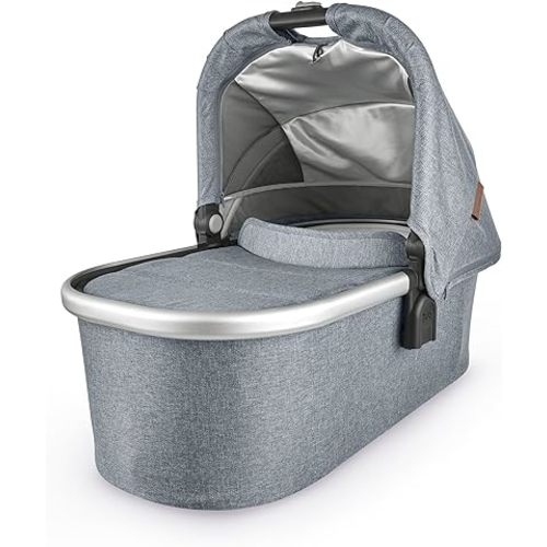 UPPAbaby Bassinet/Compatible with Vista, Cruz, Ridge, Minu Strollers/Overnight Sleep Solution/Mattress, Sheet, and Bug Shield Included/Gregory (Blue Mélange/Silver Frame)