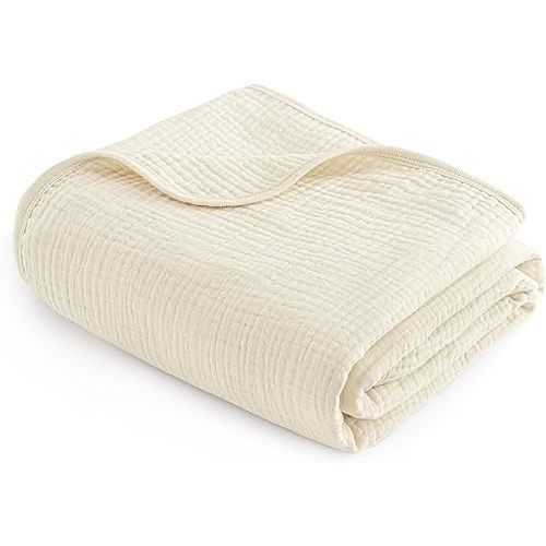 PHF Baby Muslin Swaddle Blanket, 100% Cotton Soft Breathable Receiving Blankets for Boys and Girls, 4-Layer Swaddle Wrap Burping Clothes, Baby Essentials, Large 47 x 47 inches, Beige/Birch