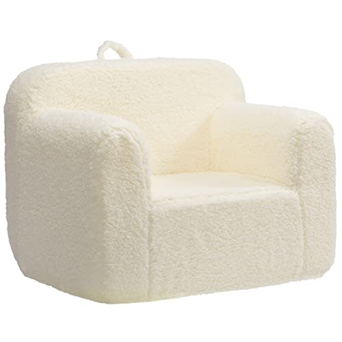 ALIMORDEN Kids Ultra-Soft Snuggle Foam Filled Chair, Toddler Cuddly Sherpa Reading Couch for Boys and Girls, Cream