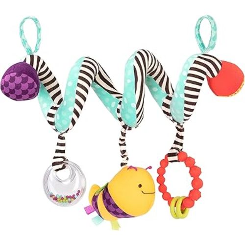 B. toys- B. baby– Wiggle Wrap- Baby Toy – Toy for Car Seat, Stroller, Crib – Spiral with 3 Hanging Toys – Rattle, Plush Bee & Teether – Wrap Around Infant Toy – 0 Months +