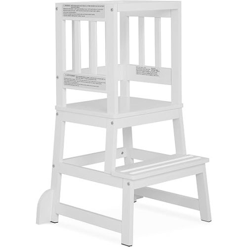 Dream On Me 2-in-1 Funtastic Tower and Step Stool, Easy to Assemble, Multi-Purpose Stool with Non-Toxic Paint Finish, Made of Solid Pinewood, White