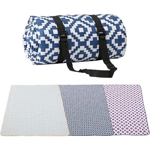 Outdoor Picnic Blanket, 60’’x80’’ Waterproof Beach Blanket with A Bag and Strap, Foldable Durable Outdoor Mat for Park Beach Travel Camping Grass, Machine Washable (Navy)