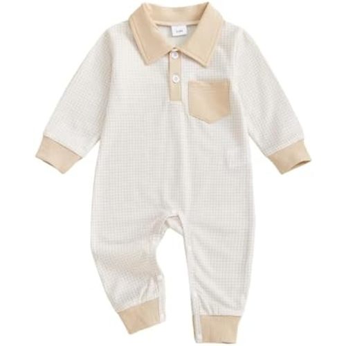 Newborn Baby Boy Winter Clothes Long Sleeve Lapel Jumpsuit Collar Plaid Romper Playsuit Infant Baby Boy Fall Outfit