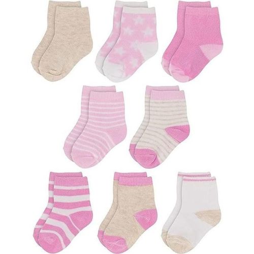 Rising Star Infant Socks for Baby Girls, Crew Ankle Cotton Infant Socks 0-6 months- 8 pack (Pink Patterns)