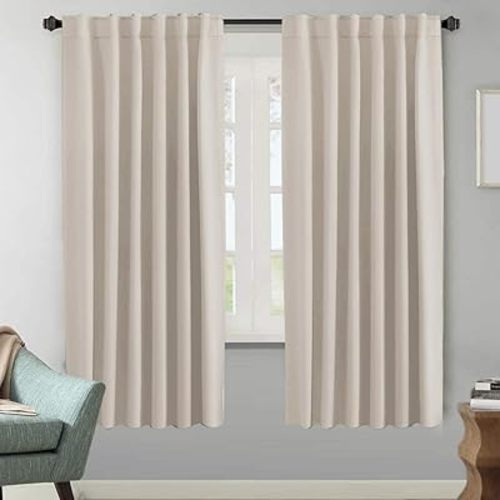 H.VERSAILTEX Blackout Curtains Thermal Insulated Window Treatment Panels Room Darkening Blackout Drapes for Living Room Back Tab/Rod Pocket Bedroom Draperies (2 Panels, Natural, 52 x 72 Inch)