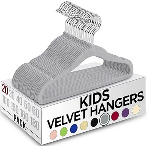 Utopia Home Kids Hangers Velvet (20 Pack) - 11 Inch Durable Baby Hangers for Closet - Perfect for Toddler & Non Slip for Everyday Use (Grey)