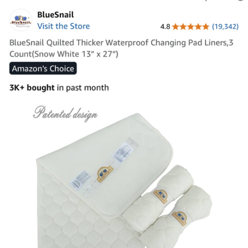 BlueSnail Quilted Thicker Waterproof Changing Pad Liners,3 Count(Snow White 13” x 27”)