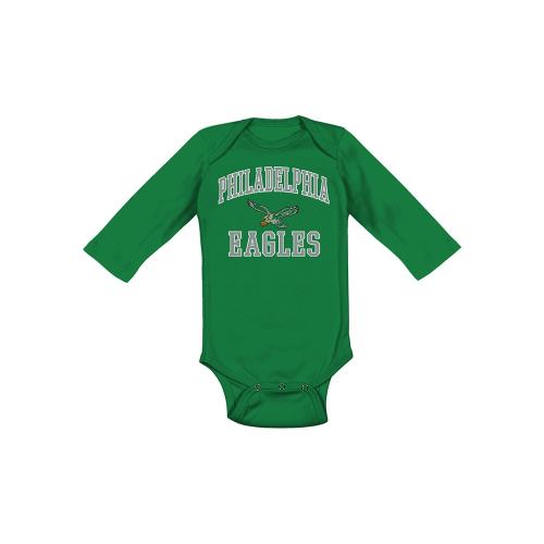Philadelphia Eagles Baby Kelly Green #1 Design Long Sleeve One Piece