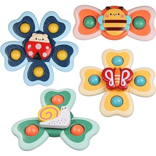 JoySprout Spinner Toys for Babies, 4pcs Baby Spinners with Suction Cups for Interactive Stimulation and Sensory Development, Window Spinners for Toddlers 1-3 for High Chair Toys and Bath Time