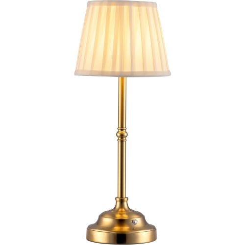 KDG Portables Cordless Table Lamp, Fabric Shade Desk Lamp, 4000mAh Rechargeable Battery Powered Lighting, Dimmable Light for Dining Room, Bedroom, Bedside, Bar, Night Light, Camping, Balcony (Gold)