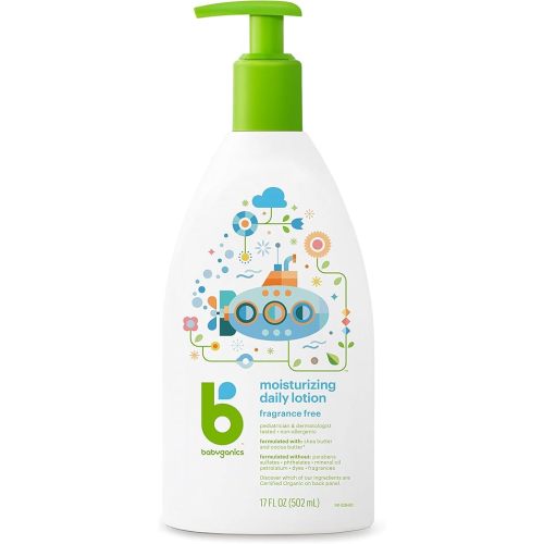 Babyganics Moisturizing Daily Lotion, Fragrance Free, 17oz Pump Bottle (Pack of 2)