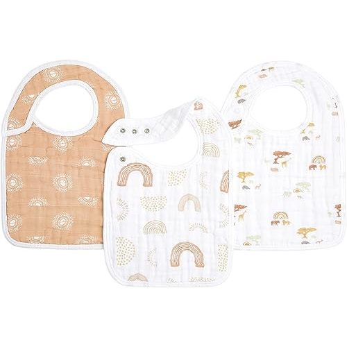 aden + anais 100% Cotton Muslin Snap Bib – Super Absorbent, Soft 3-Layer Baby Bib for Boys & Girls with Adjustable Snap-Closure for Teething, Eating, Drooling, 3-Pack, Keep Rising