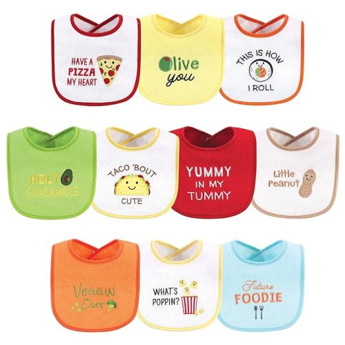 Hudson Baby Unisex Baby Cotton Terry Drooler Bibs with Fiber Filling, Neutral Pizza, One Size