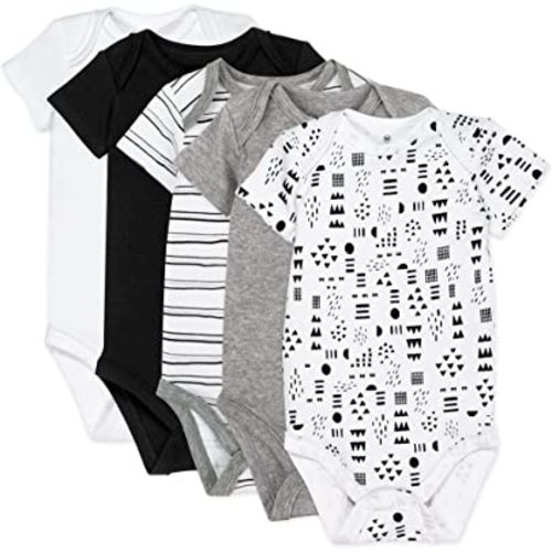 HonestBaby Baby Short Sleeve One-Piece 100% Organic Cotton Bodysuits (5 Pack)