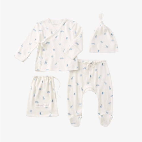 Blue Safari Print Organic Cotton Pointelle Layette 3 Pc Gift Set