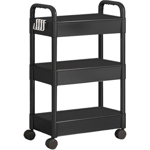 3 Tier Rolling Carts with Wheels - Utility Cart | Bathroom Organizers and Storage Cart Wheels | Book Cart Movable Storage Organizer | Utility Cart with Handle for College Dorm Room