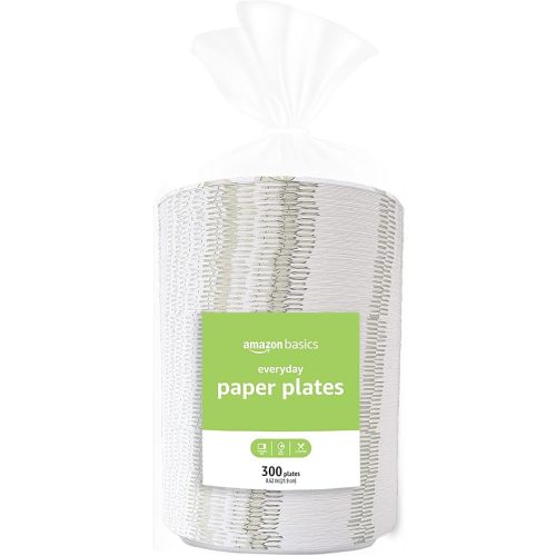 Amazon Basics Everyday Paper Plates, 8.62 Inch, Disposable, 300 Count