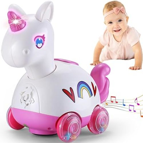 Unicorn Baby Girl Toys 6-12 Months, Tummy Time Musical Light Up Crawling Infant Toys 3 4 5 6 7 8 9 10 11 12 18 Month Christmas 1st Birthday Baby Girl Gift Toddler Learning Activity Pink