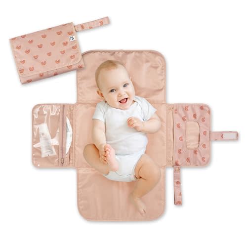 Tiny Twinkle Portable Diaper Changing Pad - Foldable Waterproof Diaper Changing Mat for Travel, Baby Changing Station with Smart Wipes Pocket & Storage (Boho Rainbow)
