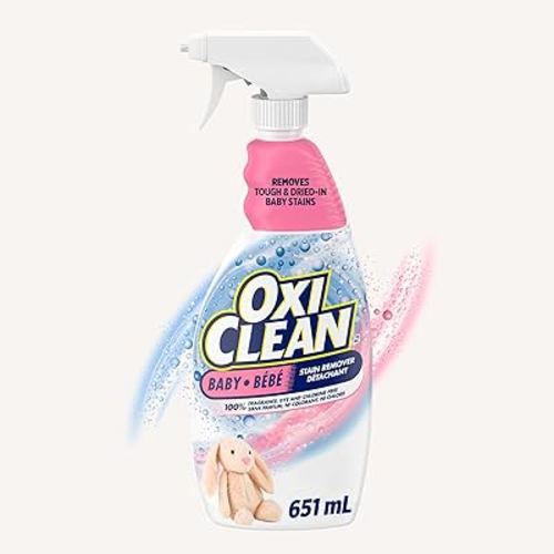 OxiClean All-Purpose Baby Enzyme Stain Remover Spray for Cloth Diapers, Bedding, Blankets, and Upholstery - Colour Safe, Chlorine Bleach, Fragrance Free, 651 ml