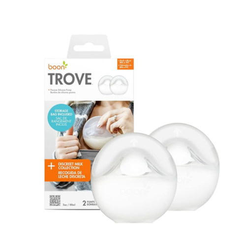 Boon Trove Silicone Manual Breast Pump Set - Hands Free Breast Milk Collector - Includes Polyester Travel Pouch - Breastfeeding Essentials - 2 Count