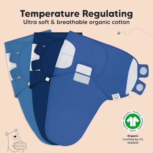 KeaBabies 3-Pack Organic Baby Swaddle Sleep Sacks -Newborn Swaddle Sack, Ergonomic Baby Swaddles 0-3 Months,Swaddles for Newborns, Baby Sleep Sack, Baby Swaddle Blanket Wrap,Baby Essentials (Frost) - One Size