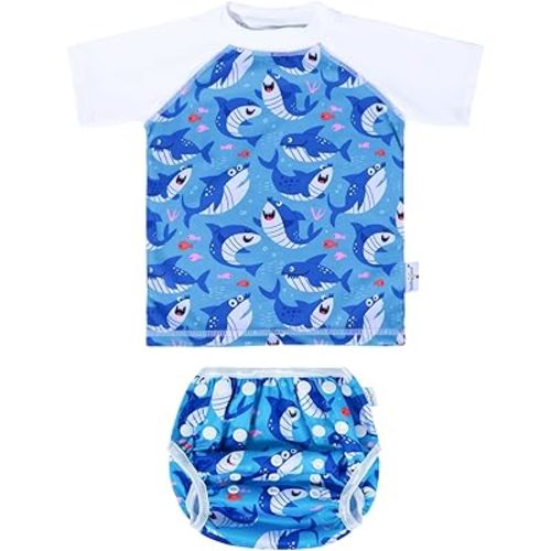 babygoal Baby Swimsuits with Swim Diaper 2-Piece for Infant Toddler Boy Girl, Bathing Suit with Top Set for Swimming Lessons