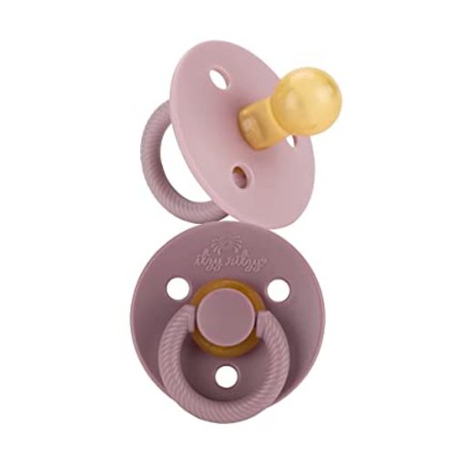 Itzy Ritzy Natural Rubber Pacifiers, Set of 2 – Natural Rubber Newborn Pacifiers with Cherry-Shaped Nipple & Large Air Holes for Added Safety; Set of 2 in Orchid & Lilac, Ages 0 – 6 Months - Orchid/Lilac - 2 Count (Pack of 1)