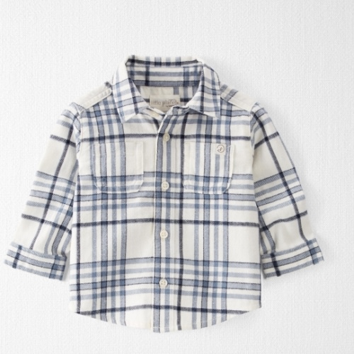 Baby Organic Cotton Cozy Flannel Button-Front Shirt - Style,Blue Plaid